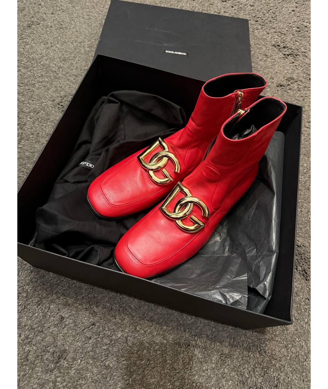 DOLCE&GABBANA Красные кожаные полусапоги, фото 2