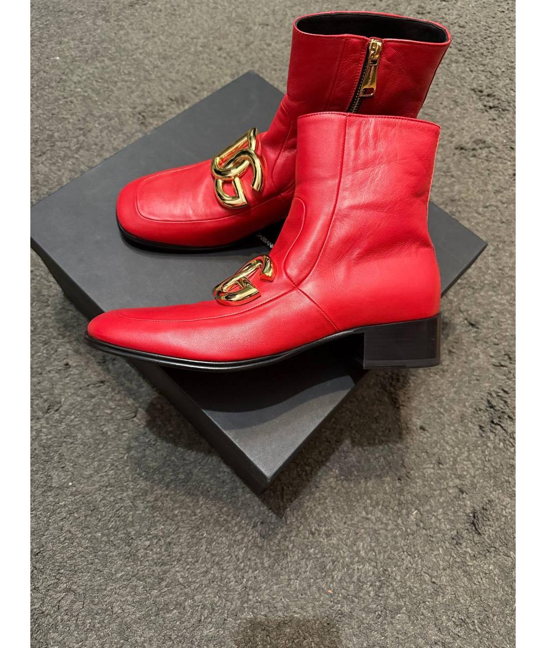 DOLCE&GABBANA Красные кожаные полусапоги, фото 8