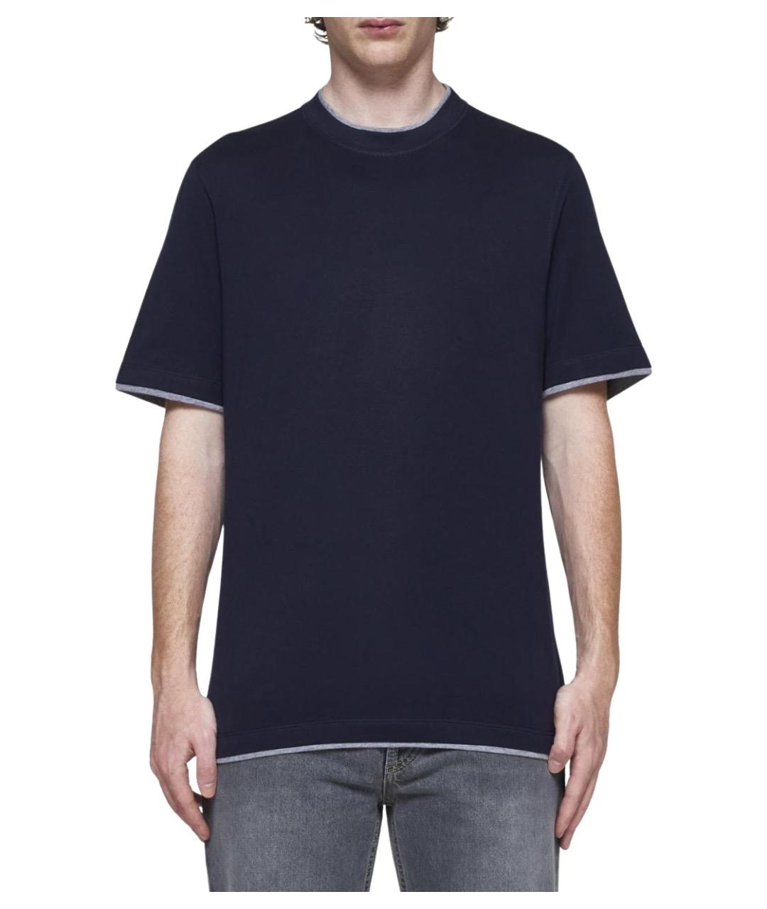BRUNELLO CUCINELLI Синяя хлопковая футболка, фото 1