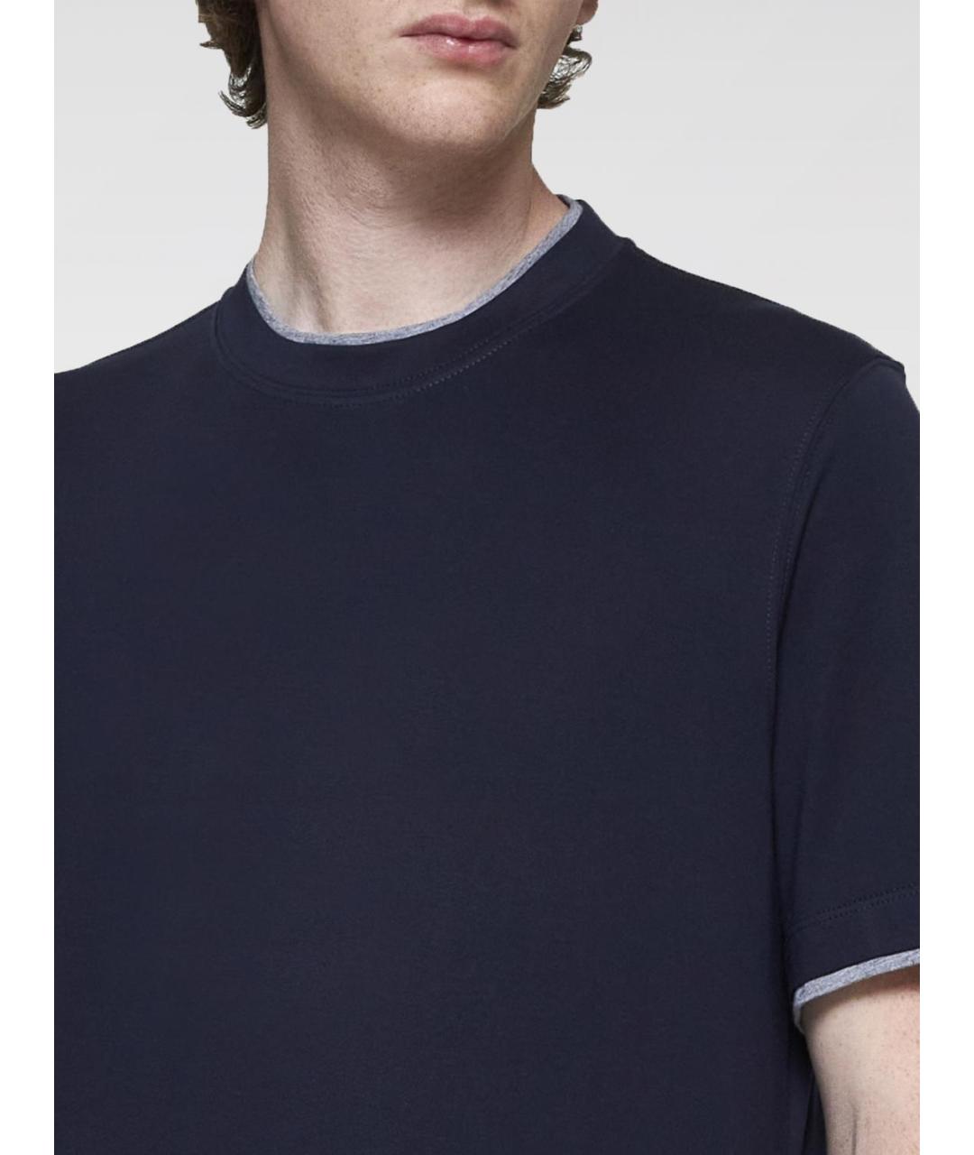 BRUNELLO CUCINELLI Синяя хлопковая футболка, фото 3