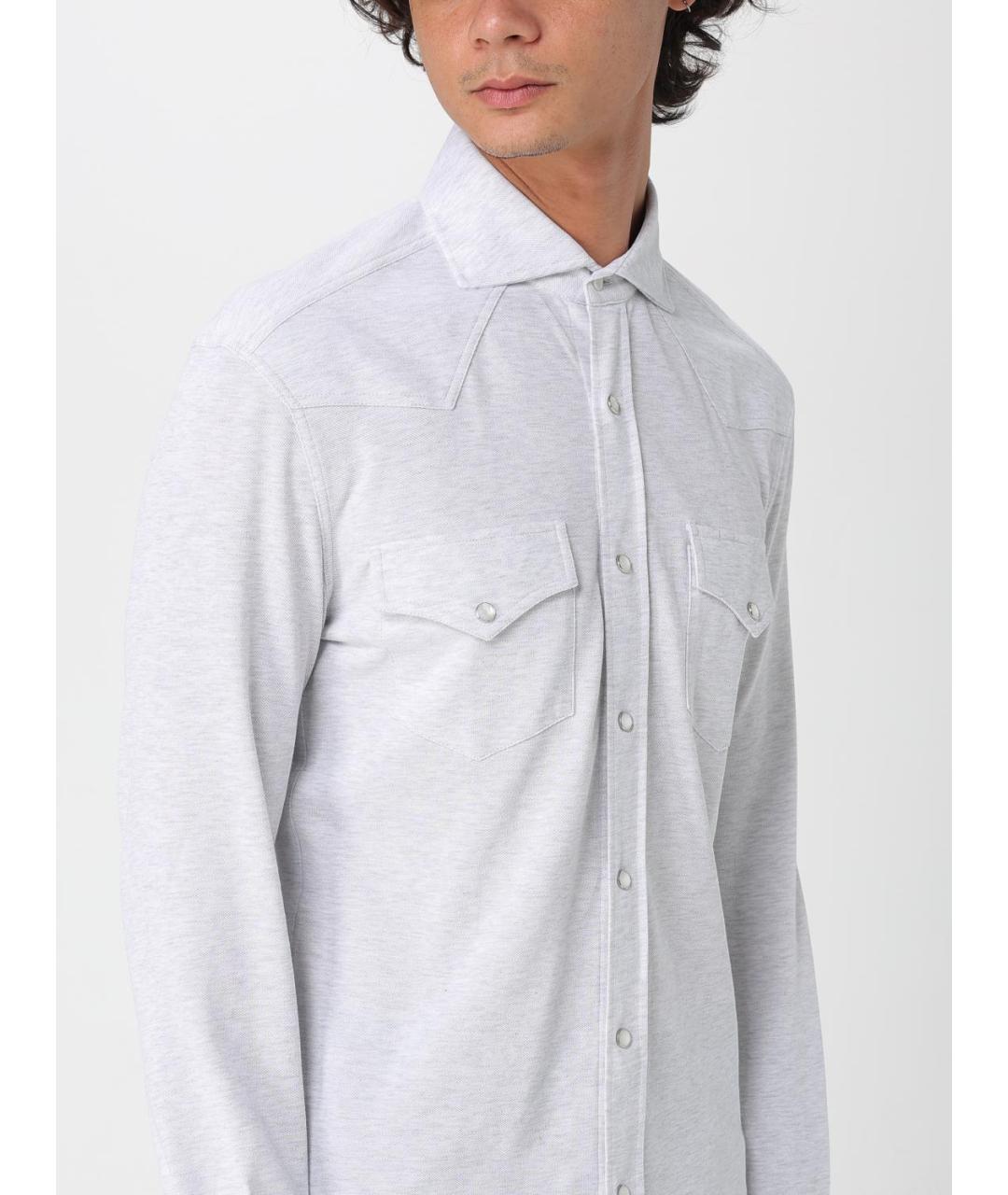 BRUNELLO CUCINELLI Серая хлопковая кэжуал рубашка, фото 5