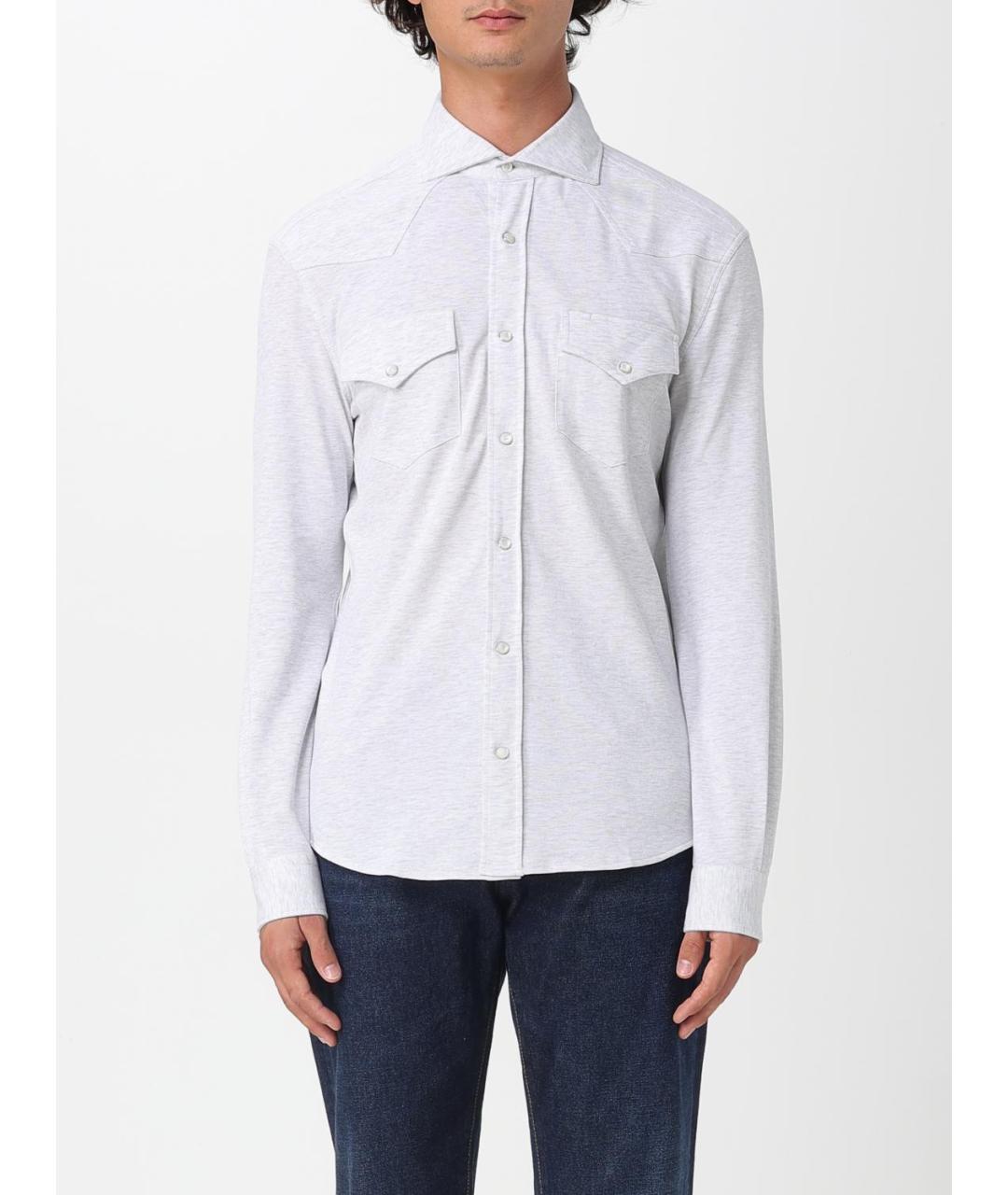 BRUNELLO CUCINELLI Серая хлопковая кэжуал рубашка, фото 6