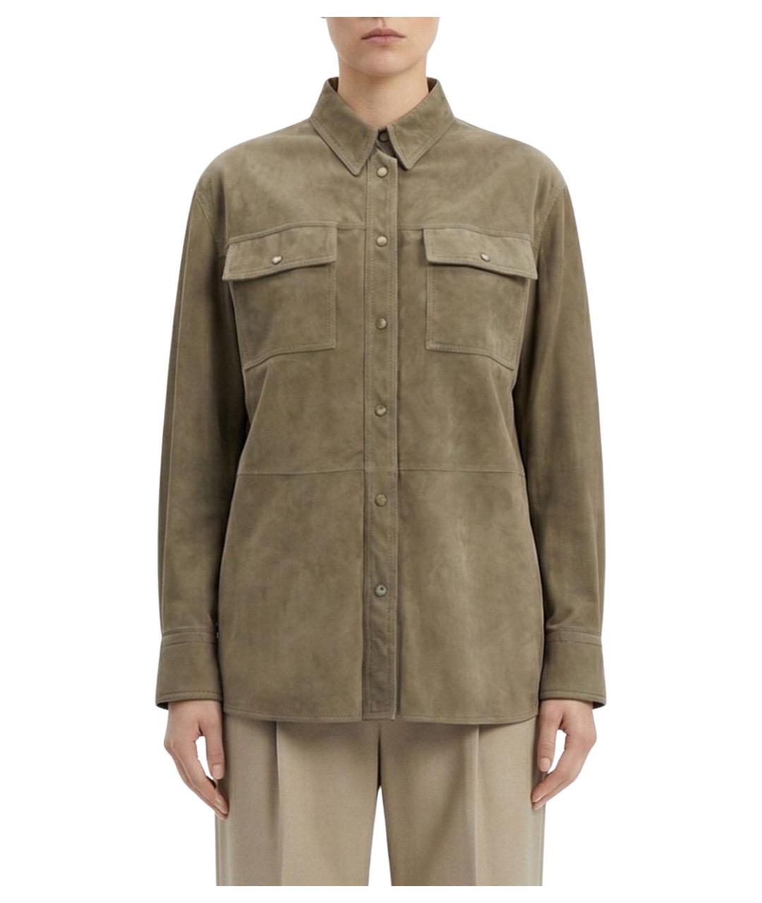 BRUNELLO CUCINELLI Хаки кожаная рубашка, фото 1