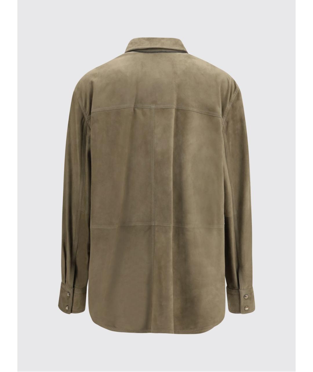 BRUNELLO CUCINELLI Хаки кожаная рубашка, фото 3