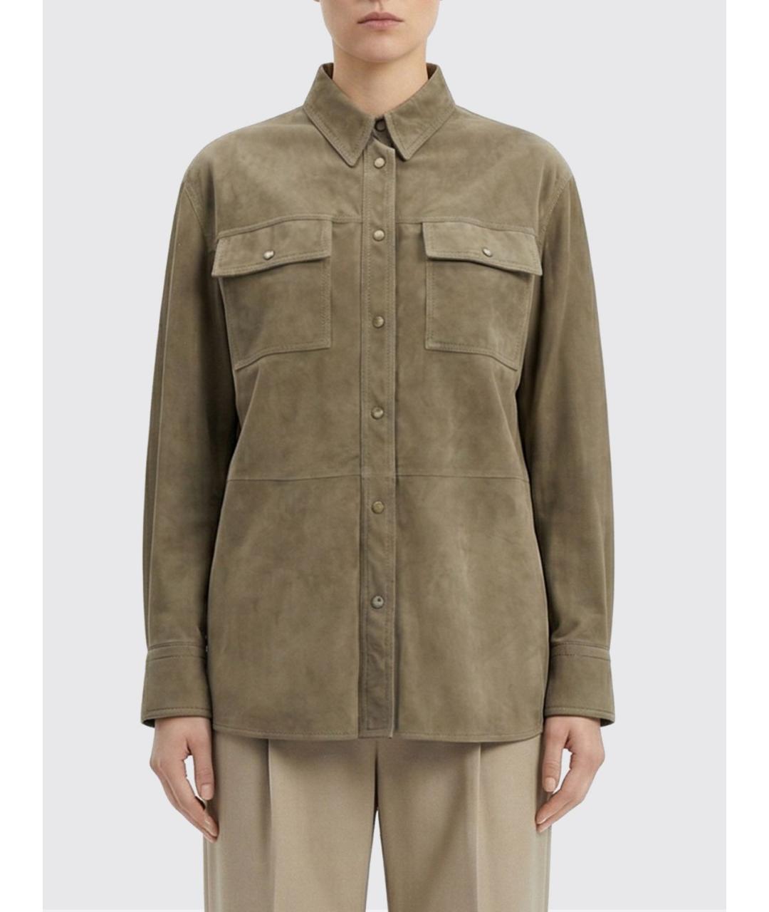 BRUNELLO CUCINELLI Хаки кожаная рубашка, фото 5