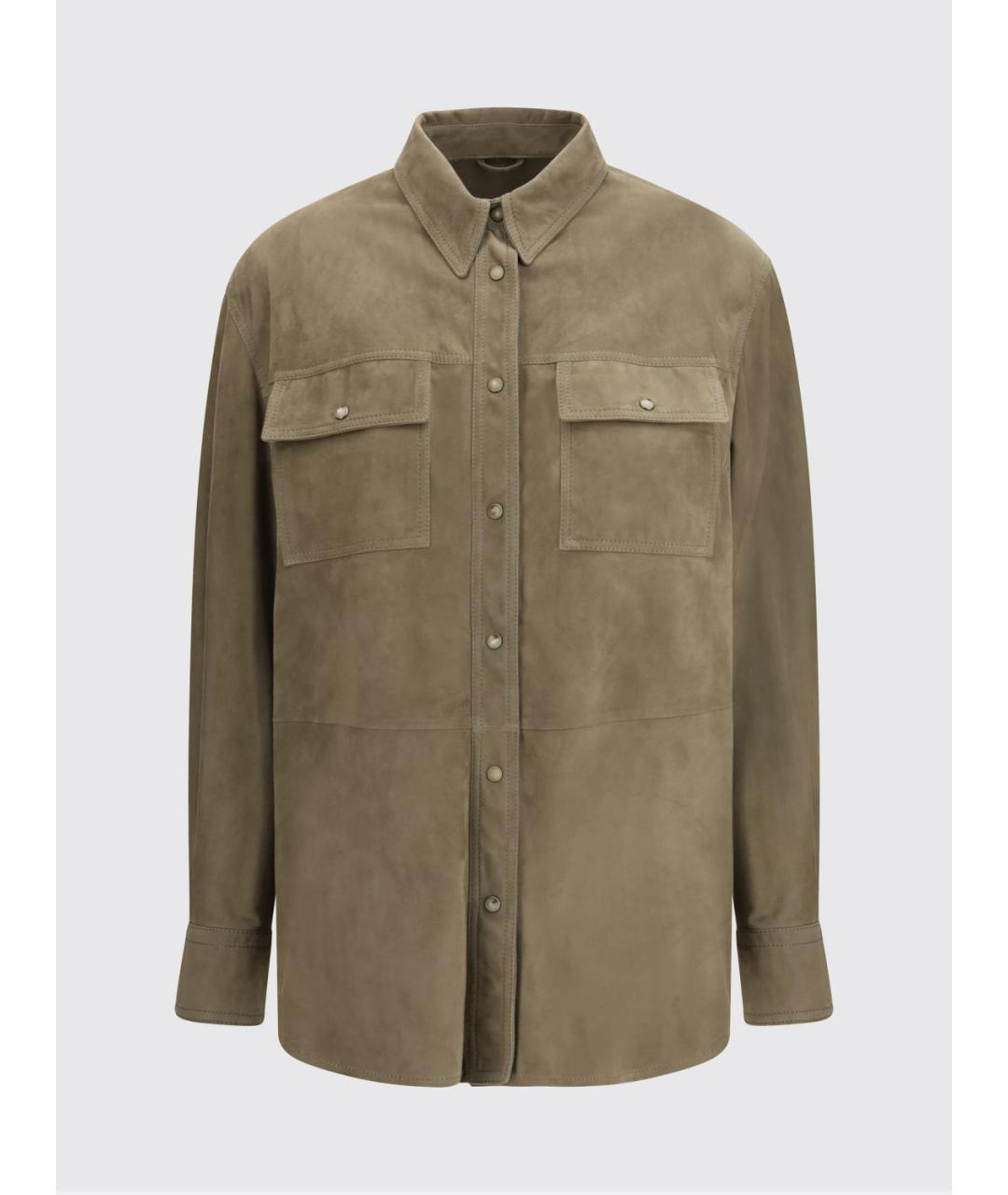 BRUNELLO CUCINELLI Хаки кожаная рубашка, фото 2