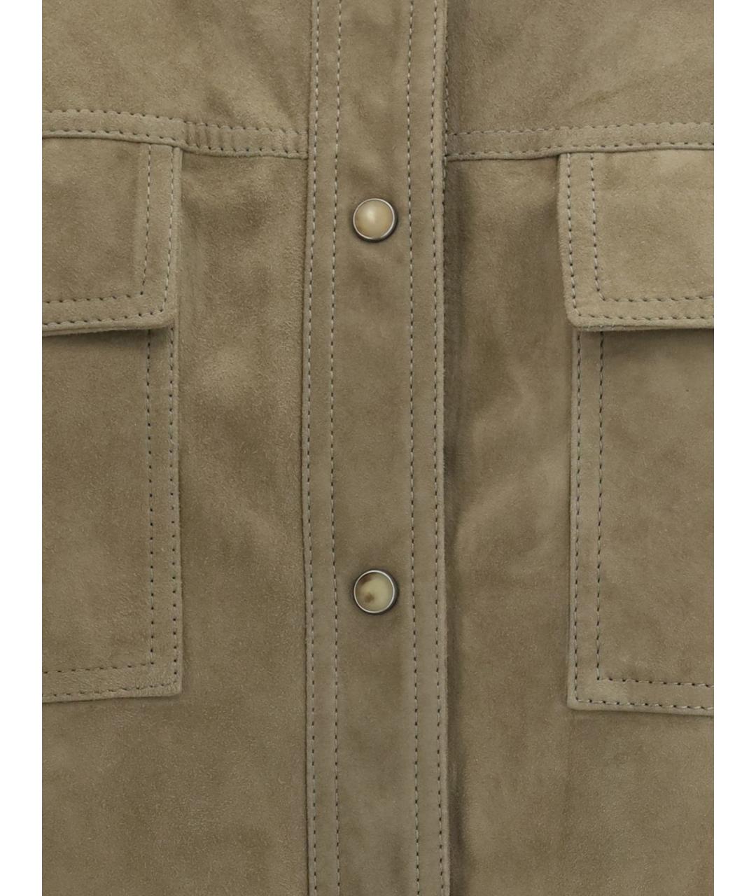 BRUNELLO CUCINELLI Хаки кожаная рубашка, фото 4