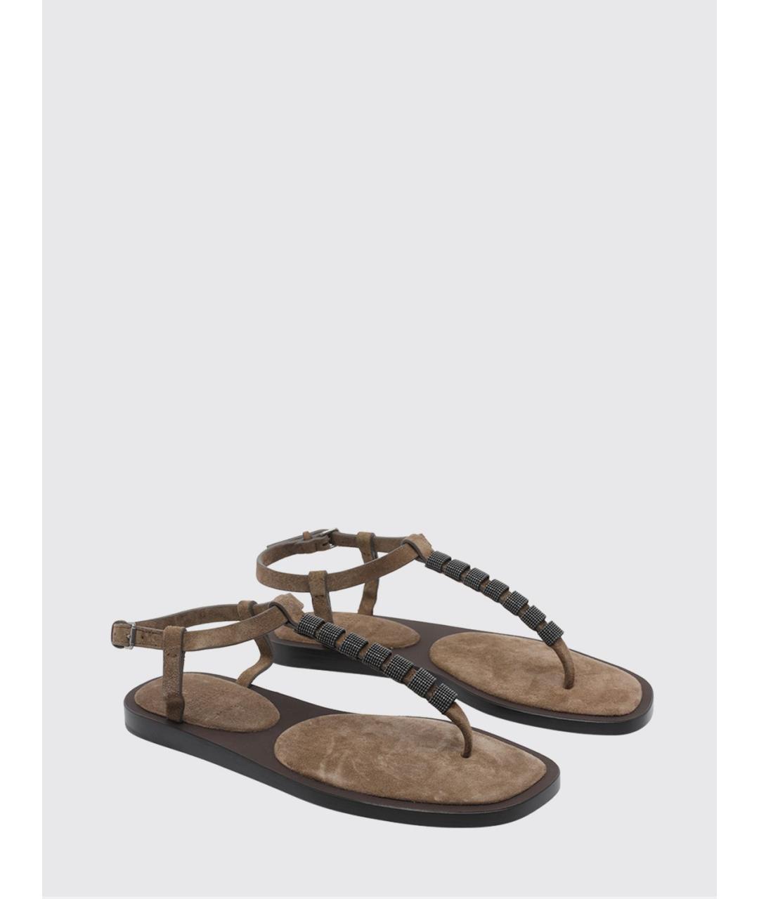 BRUNELLO CUCINELLI Коричневые кожаные сандалии, фото 2