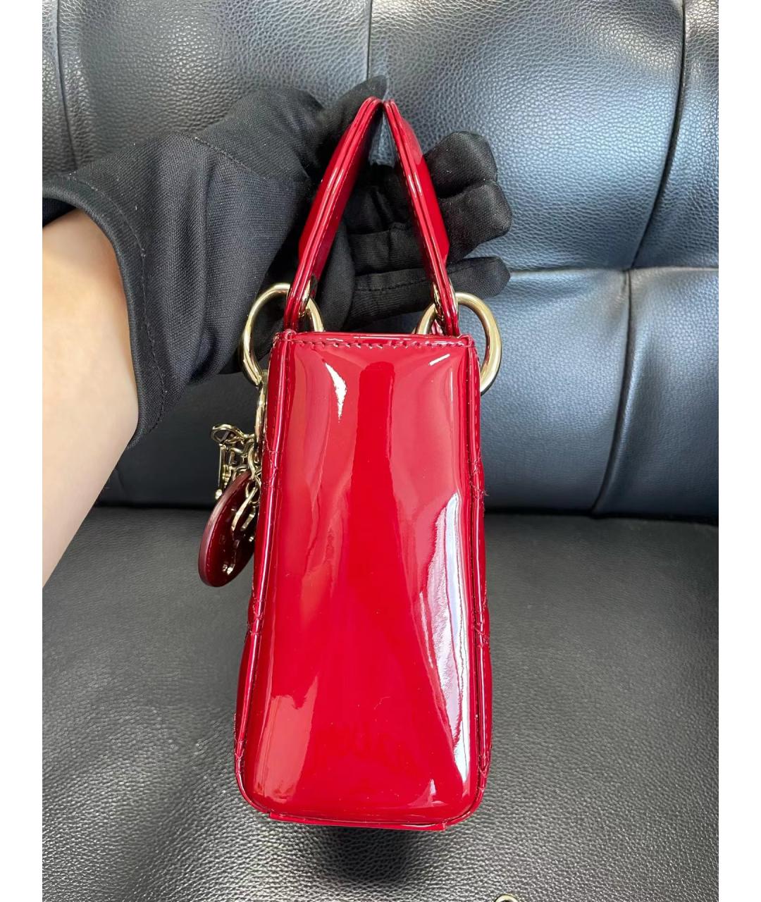 CHRISTIAN DIOR Красная кожаная сумка с короткими ручками, фото 6