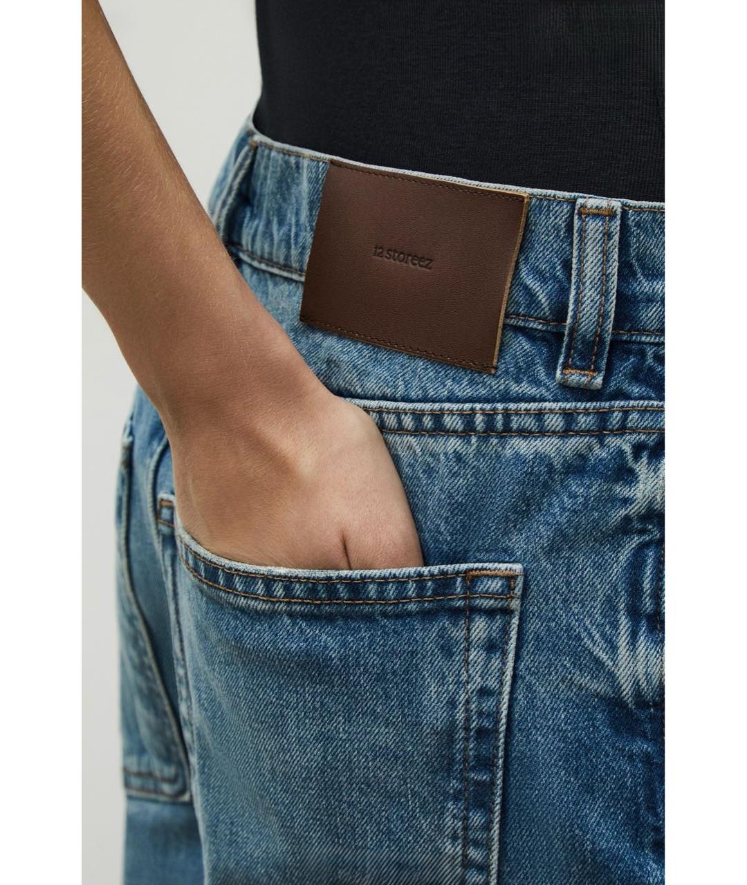 12 STOREEZ Синие хлопковые джинсы клеш, фото 5