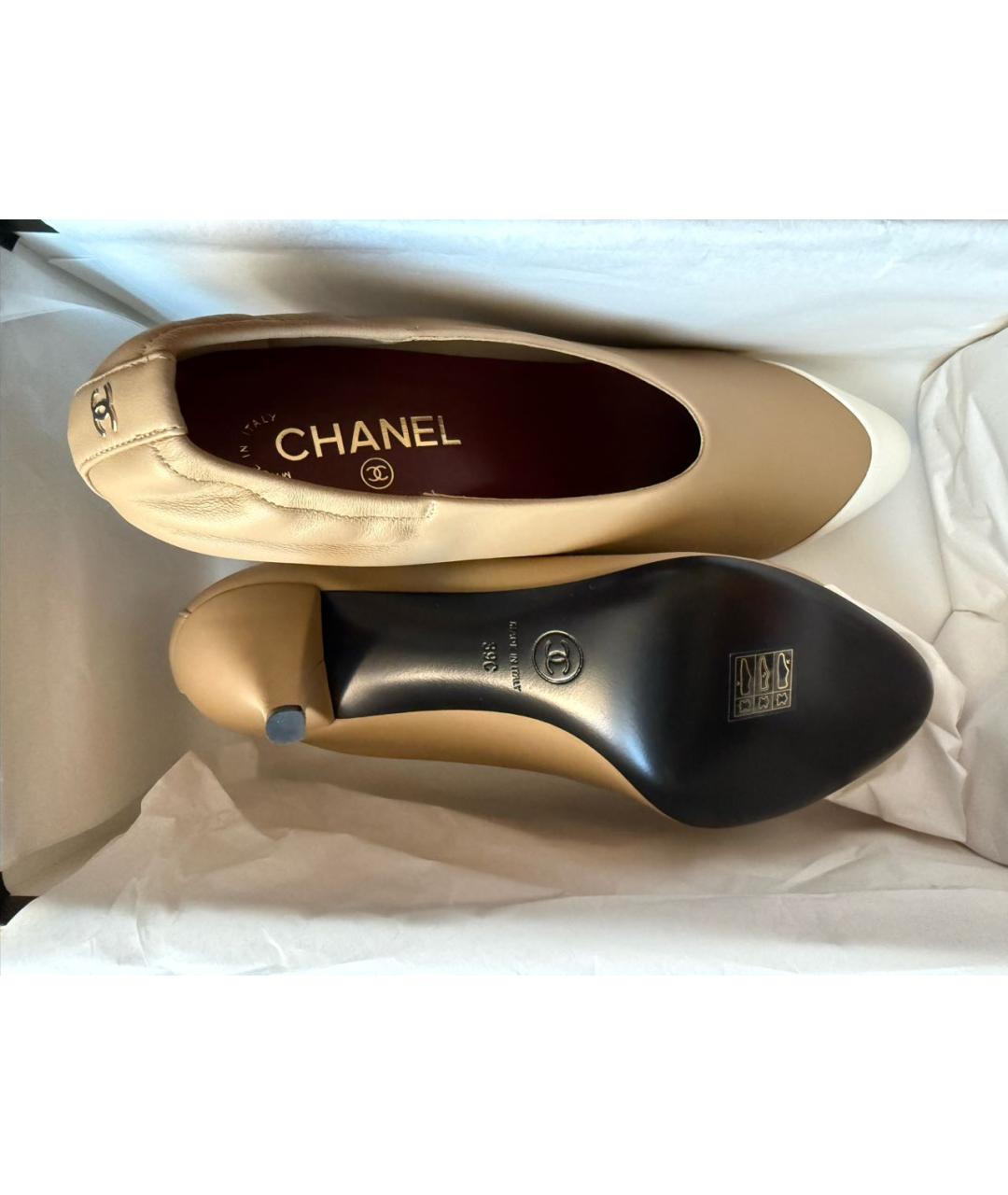 CHANEL Бежевые кожаные туфли, фото 3