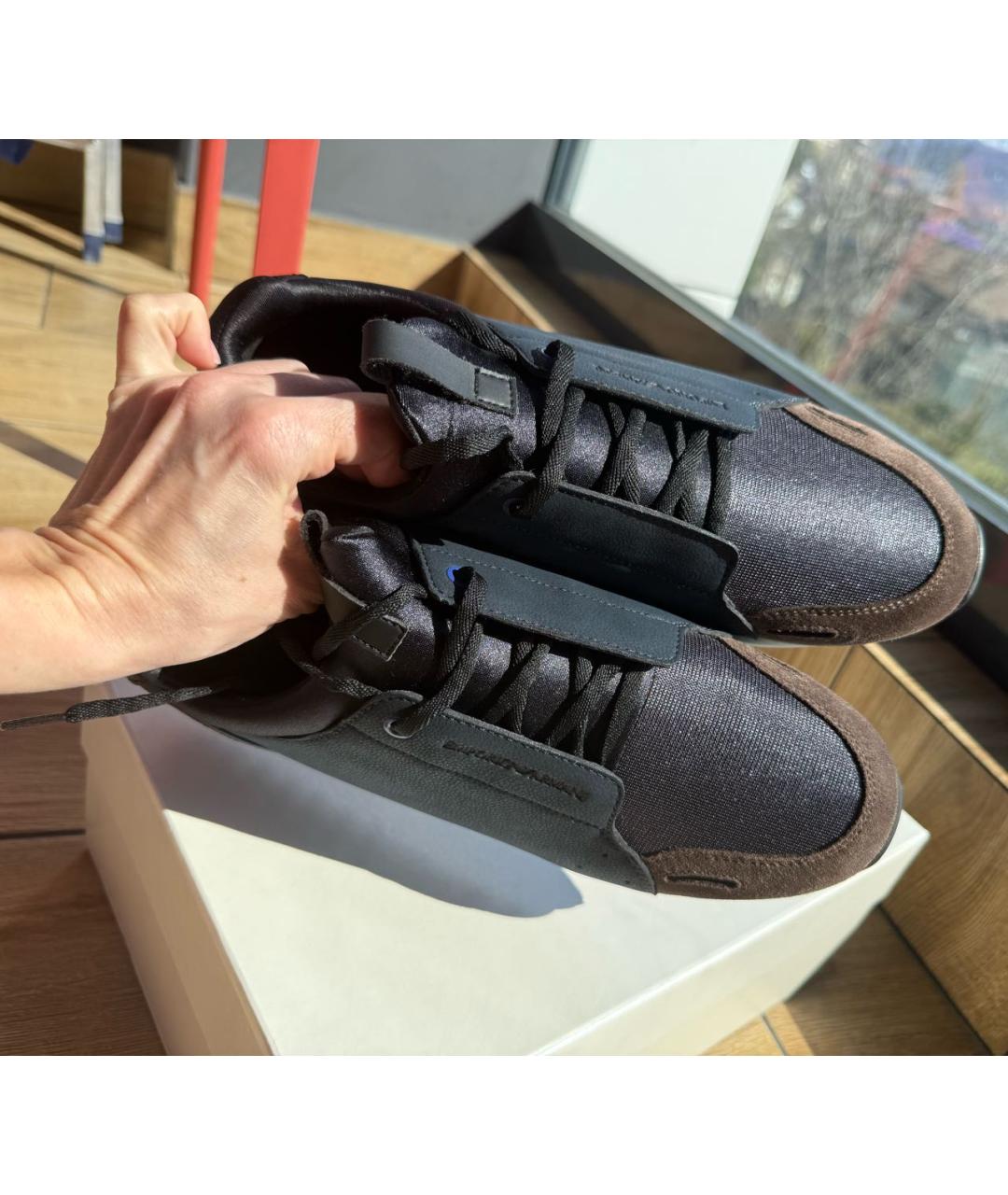 EMPORIO ARMANI Темно-синие кожаные низкие кроссовки / кеды, фото 3