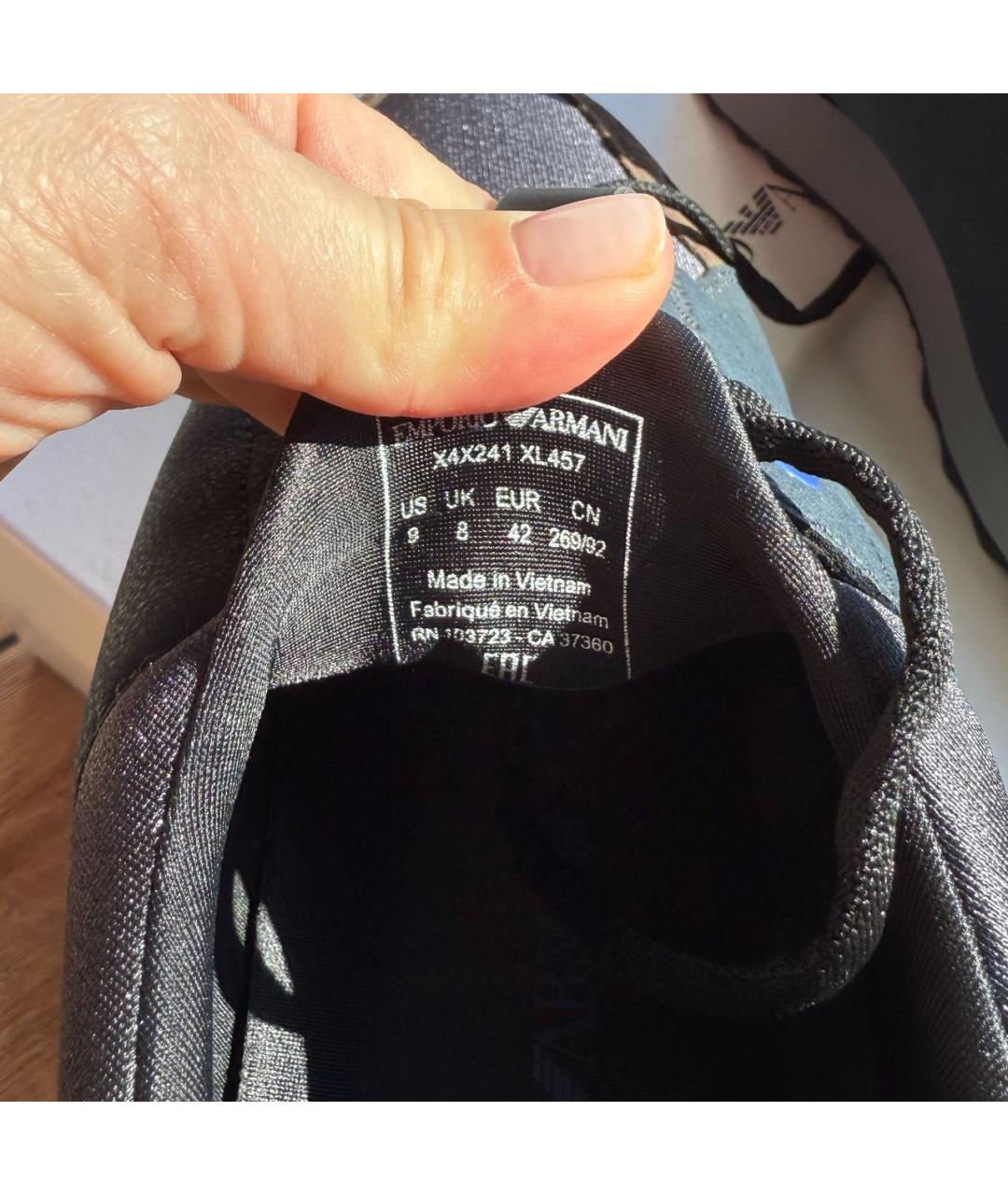 EMPORIO ARMANI Темно-синие кожаные низкие кроссовки / кеды, фото 6