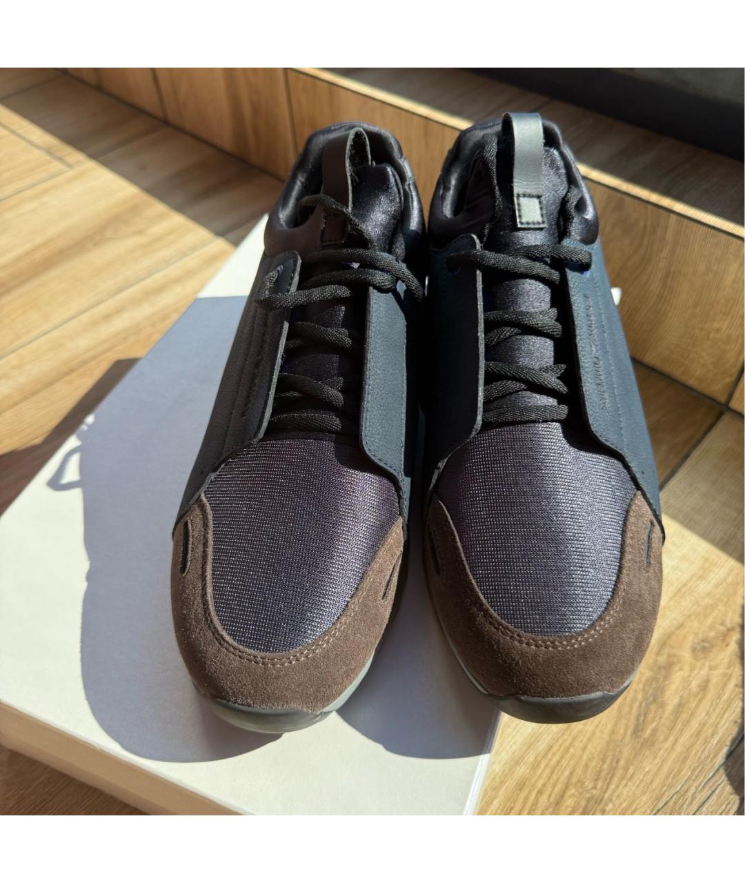 EMPORIO ARMANI Темно-синие кожаные низкие кроссовки / кеды, фото 2