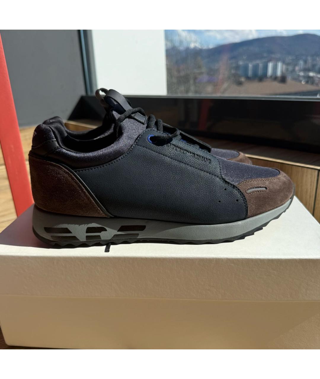 EMPORIO ARMANI Темно-синие кожаные низкие кроссовки / кеды, фото 8