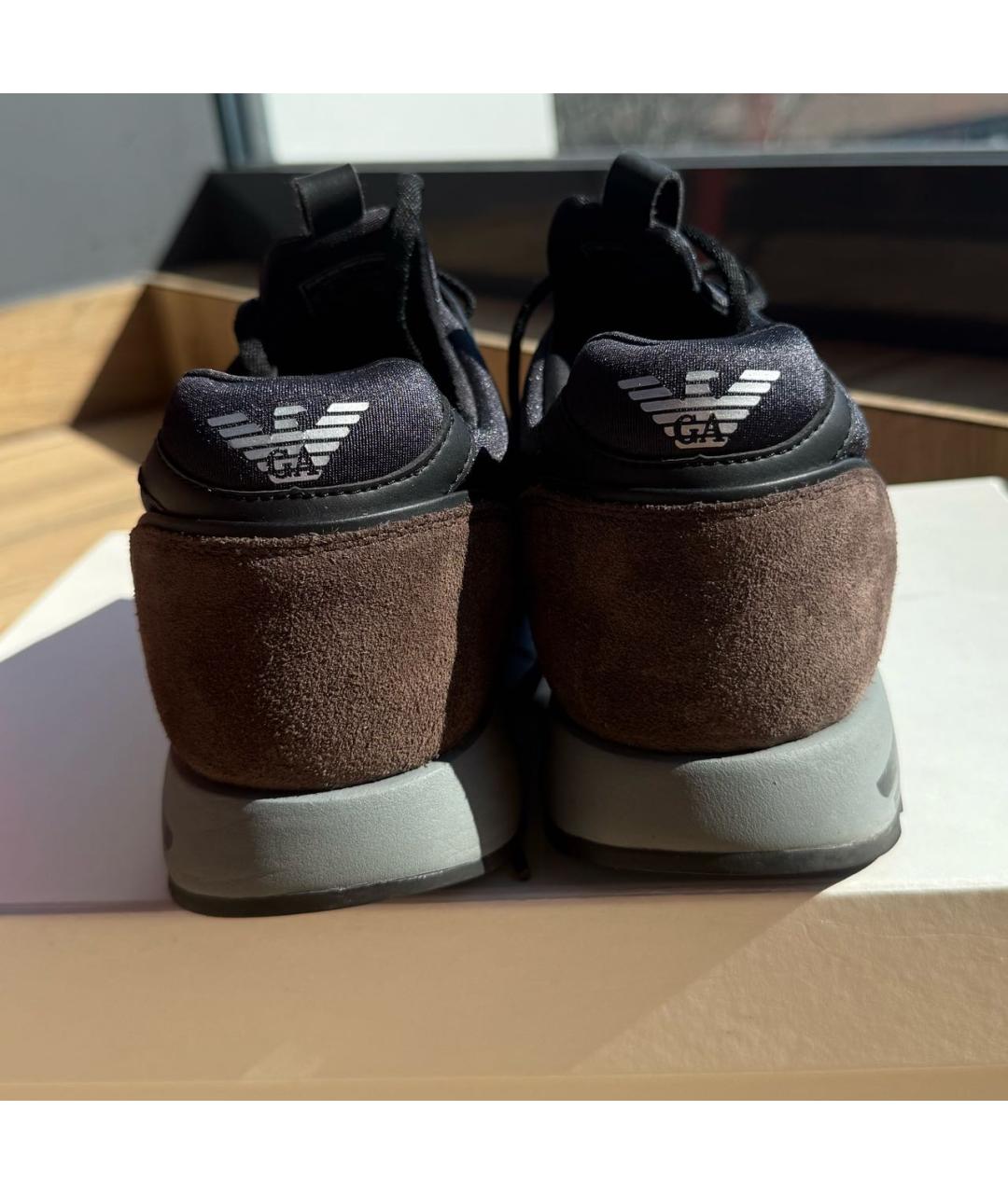 EMPORIO ARMANI Темно-синие кожаные низкие кроссовки / кеды, фото 5