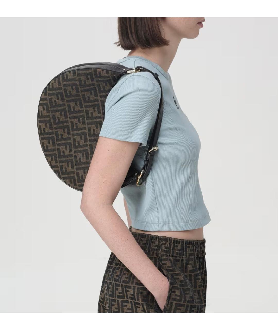 FENDI Коричневая жаккардовая сумка с короткими ручками, фото 7