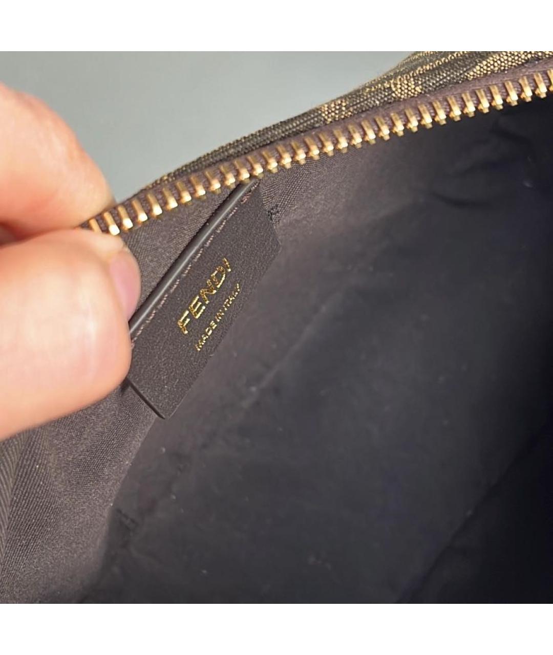 FENDI Коричневая жаккардовая сумка с короткими ручками, фото 4