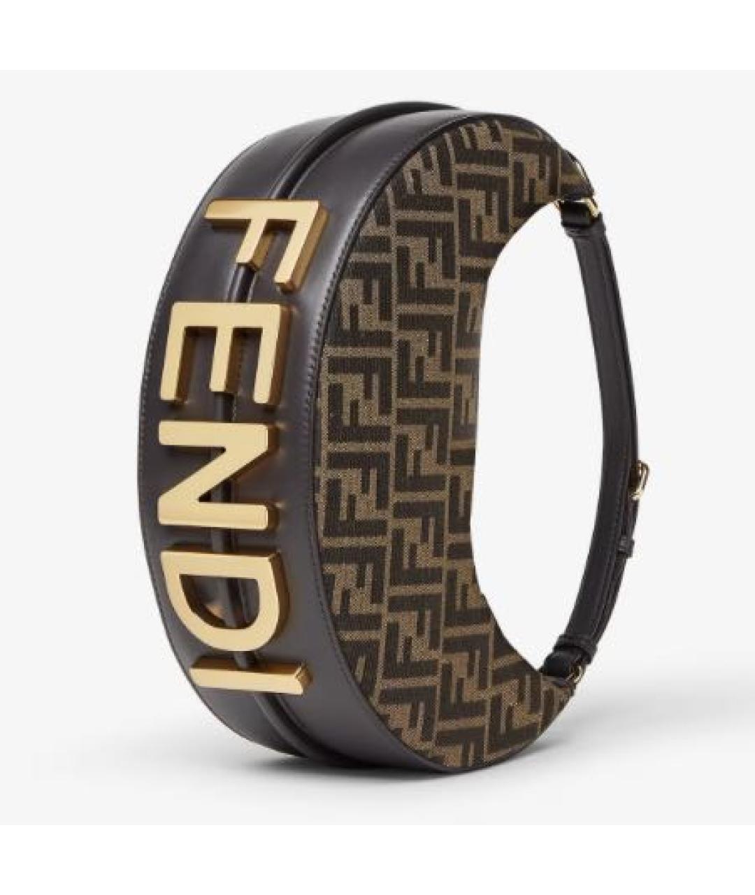 FENDI Коричневая жаккардовая сумка с короткими ручками, фото 3