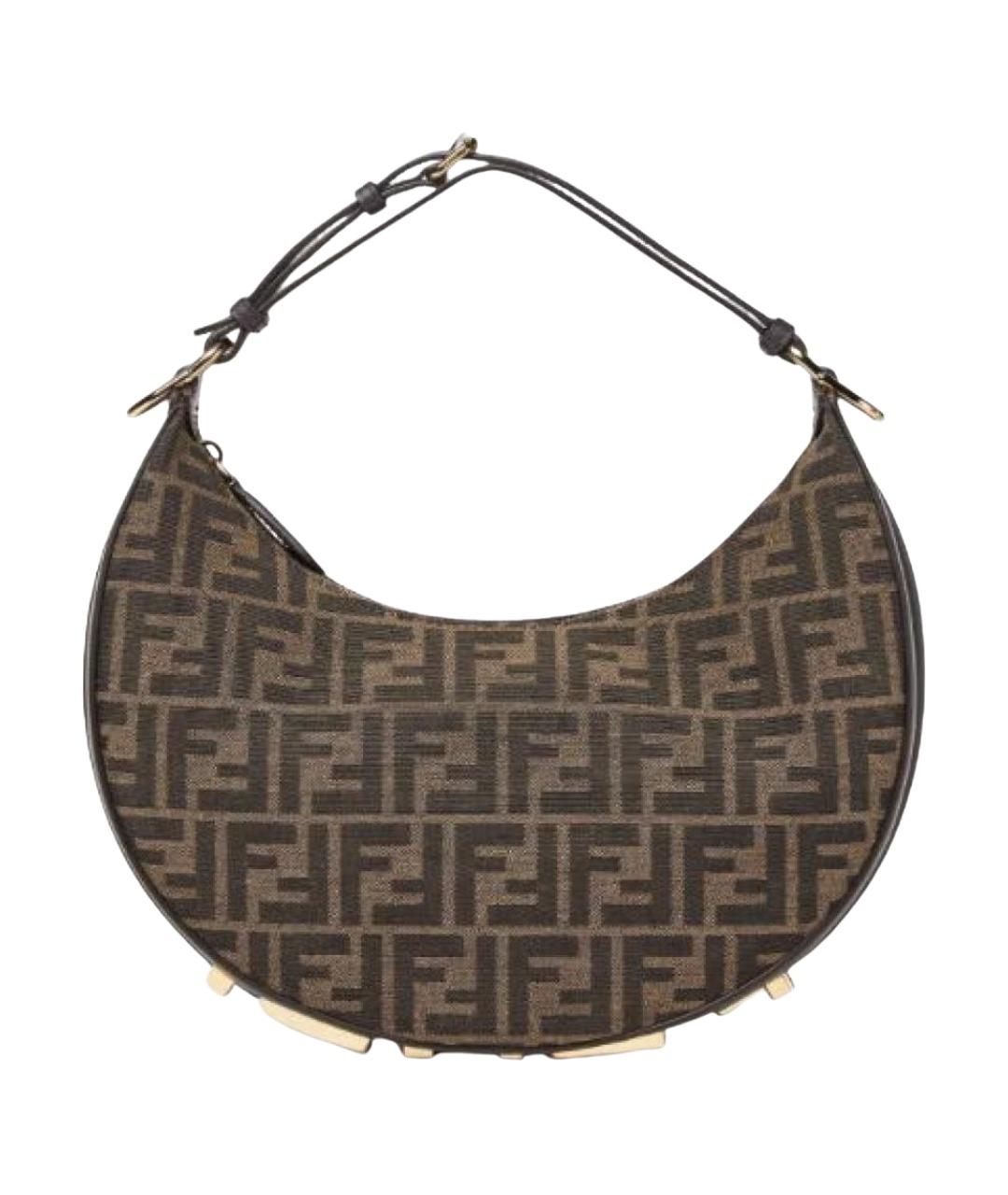 FENDI Коричневая жаккардовая сумка с короткими ручками, фото 1