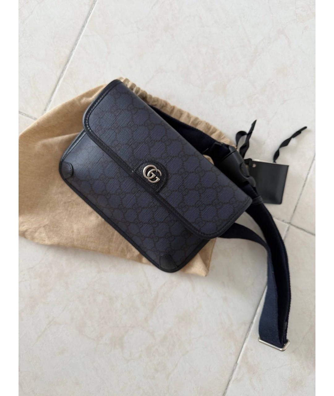 GUCCI Темно-синяя кожаная поясная сумка, фото 3