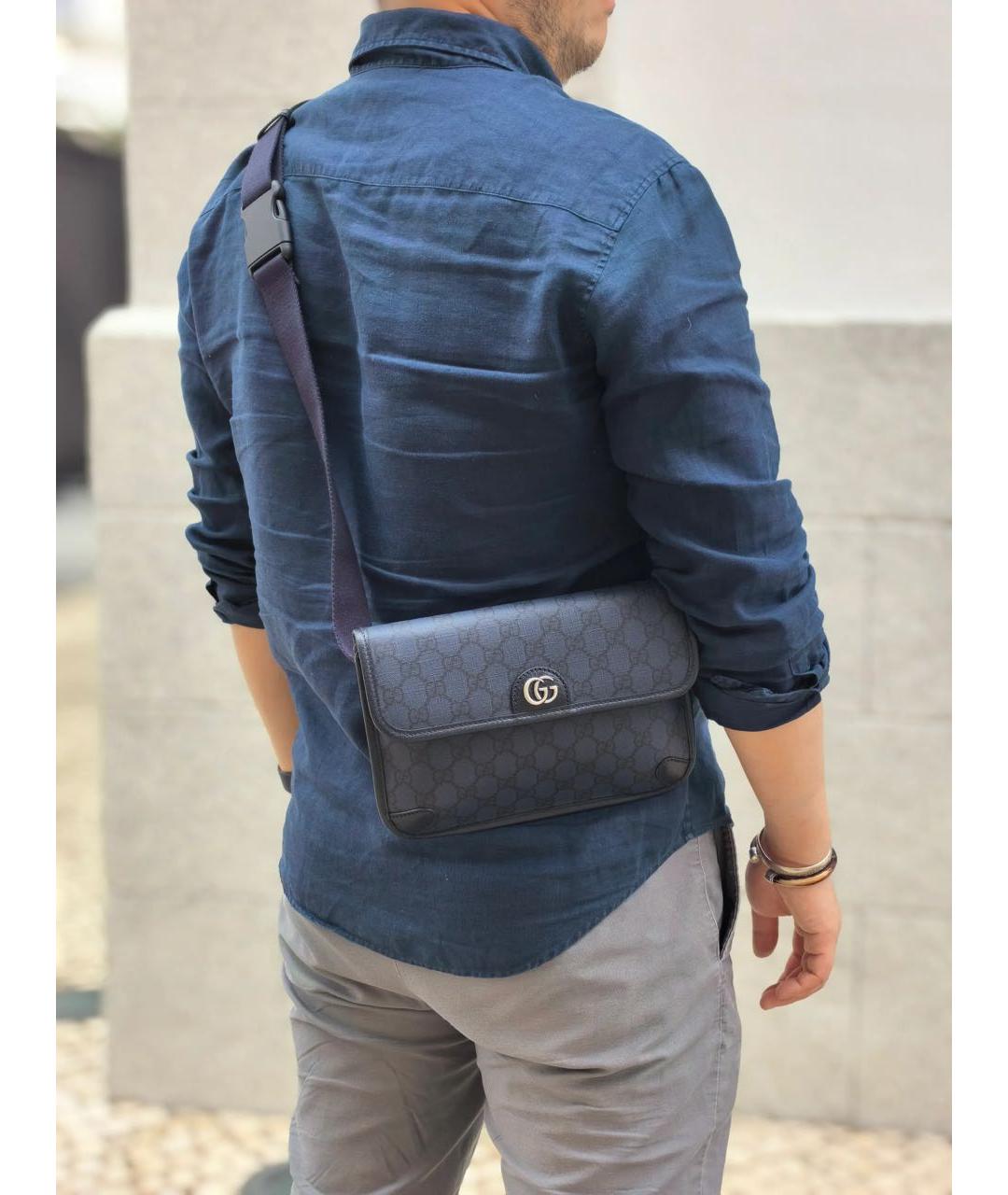 GUCCI Темно-синяя кожаная поясная сумка, фото 4