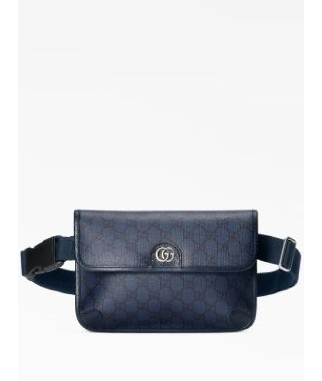 GUCCI Темно-синяя кожаная поясная сумка, фото 5