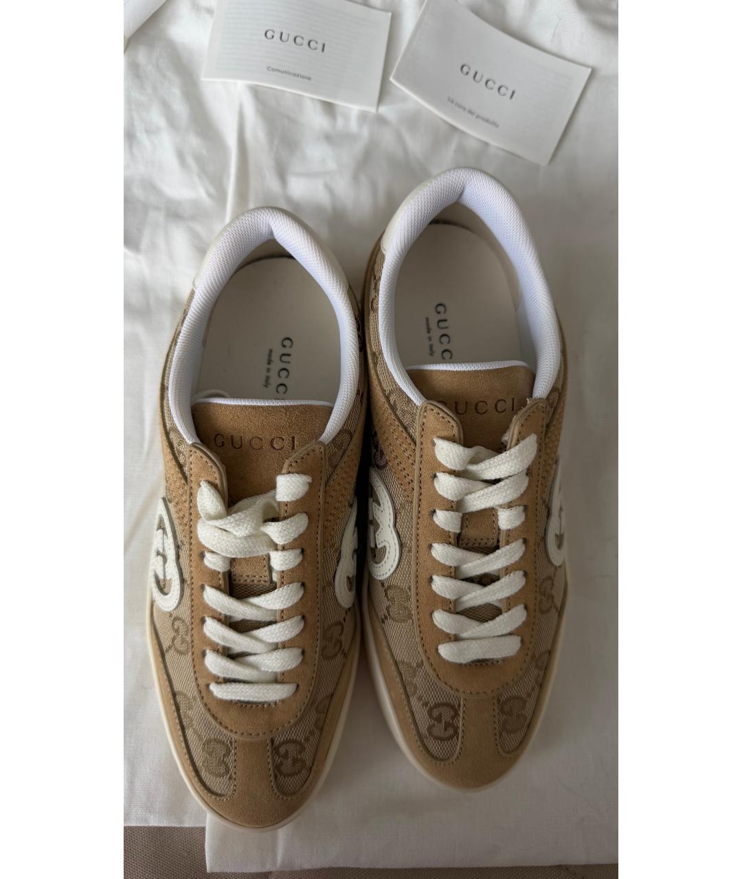 GUCCI Бежевые замшевые кеды, фото 3