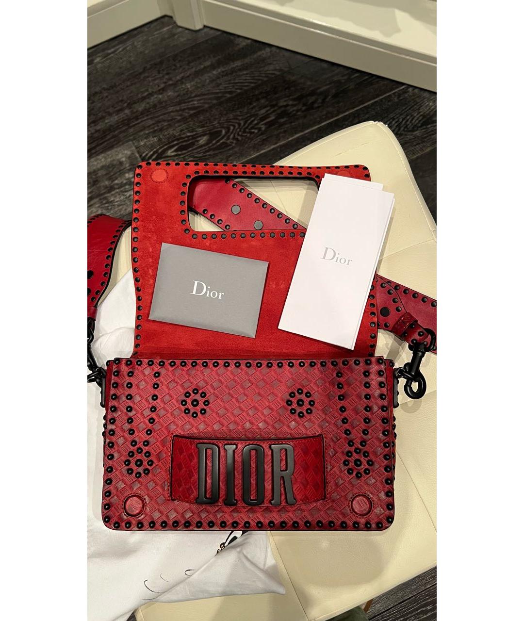 CHRISTIAN DIOR Красная кожаная сумка через плечо, фото 3