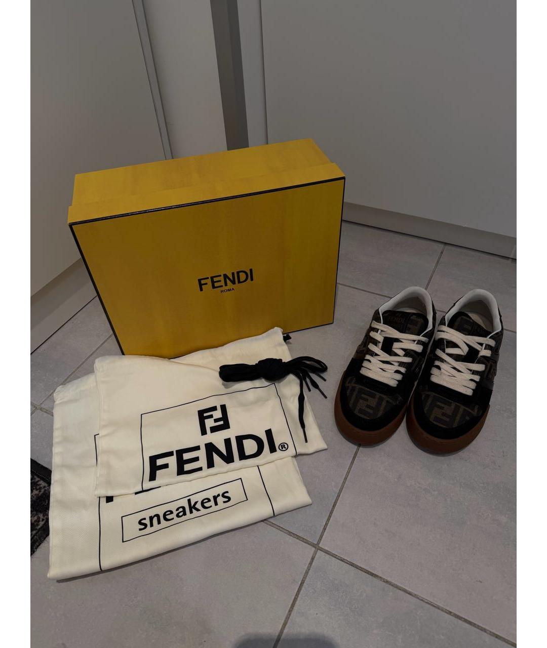 FENDI Коричневые текстильные кеды, фото 4