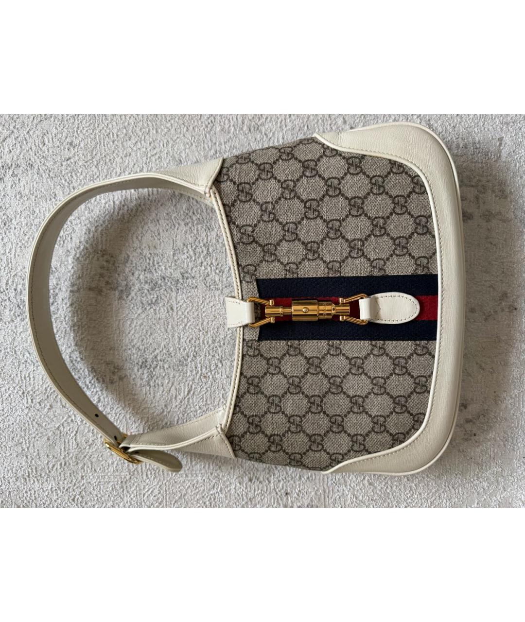 GUCCI Бежевая кожаная сумка с короткими ручками, фото 8