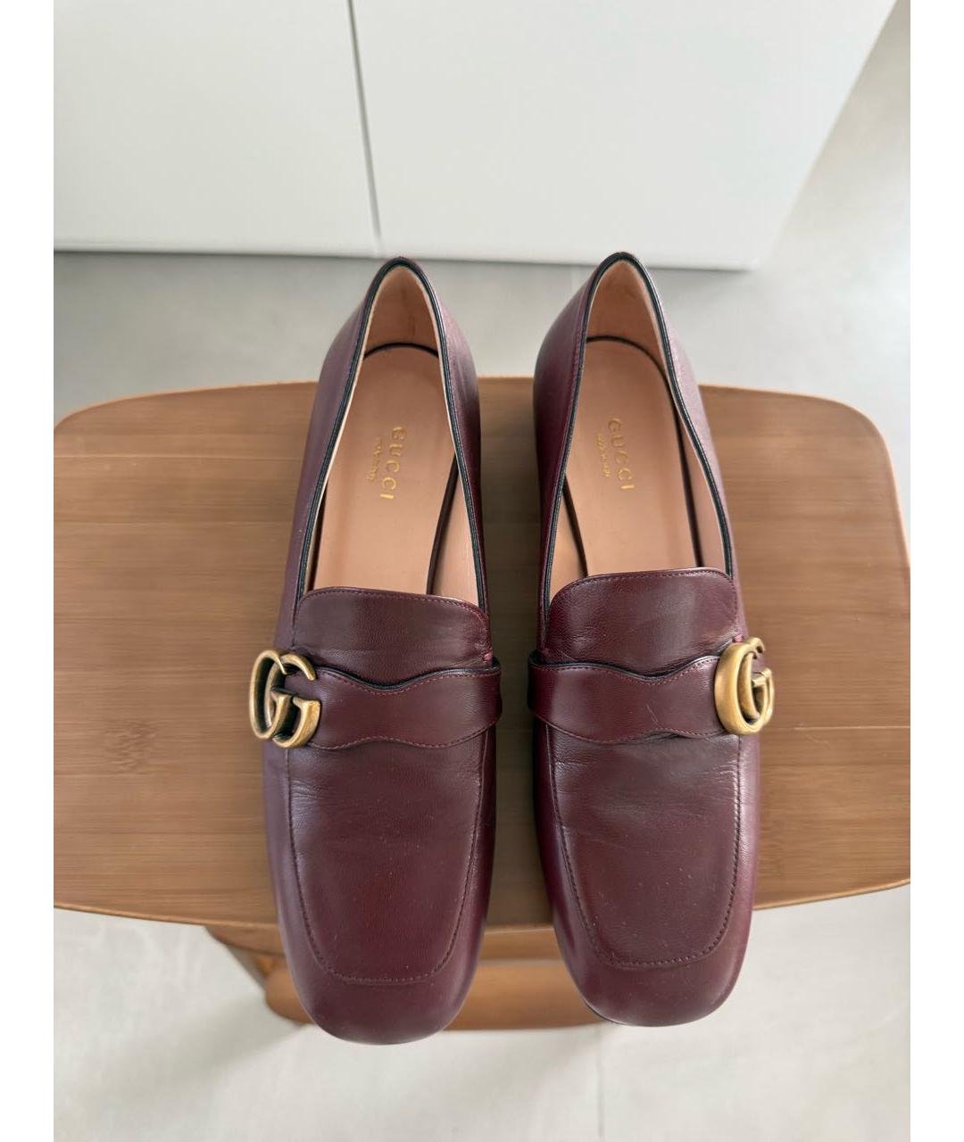 GUCCI Бордовые кожаные лоферы, фото 2