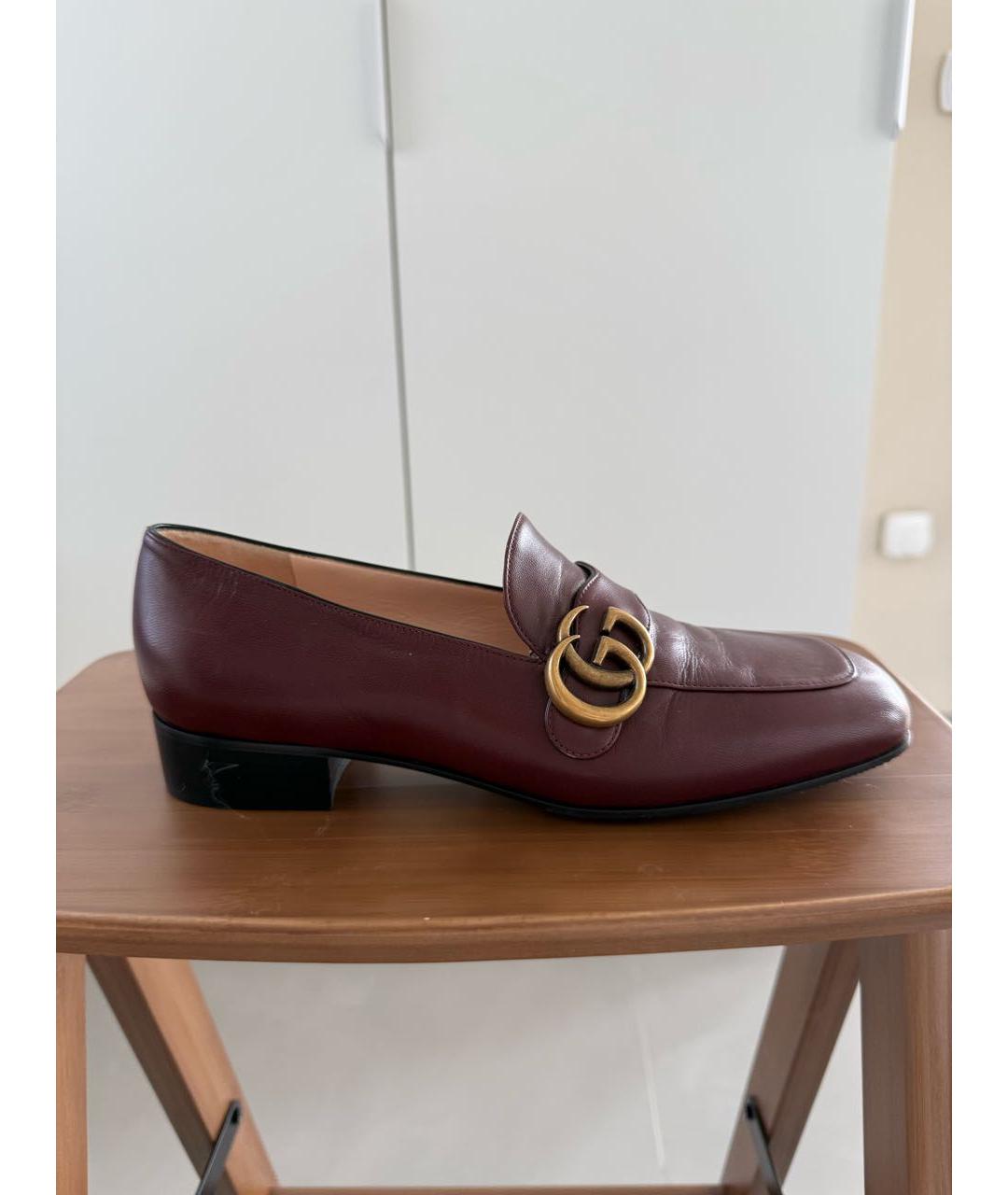 GUCCI Бордовые кожаные лоферы, фото 5