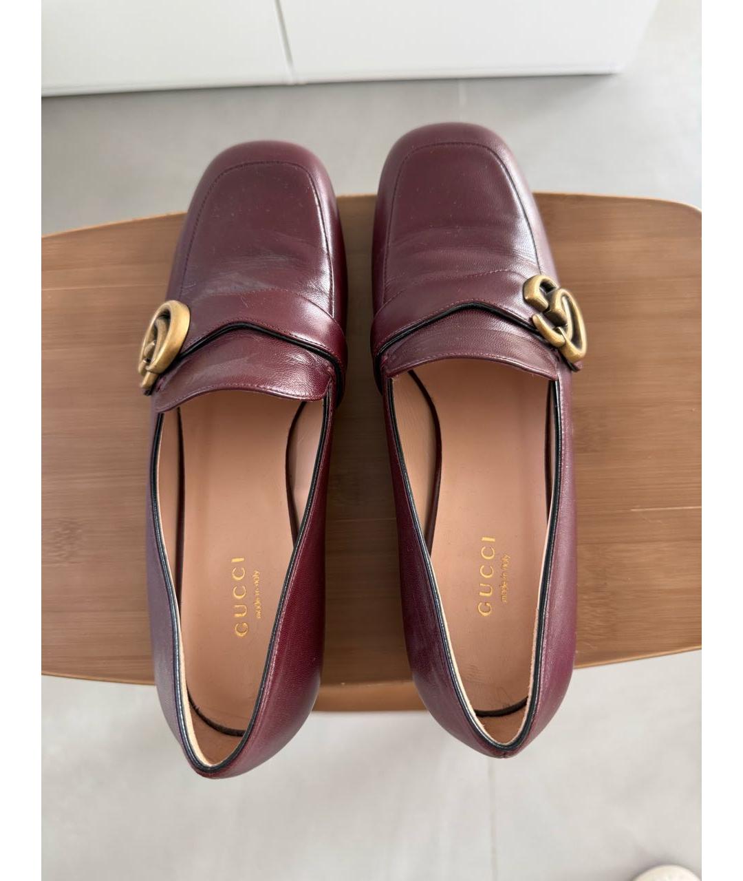 GUCCI Бордовые кожаные лоферы, фото 3