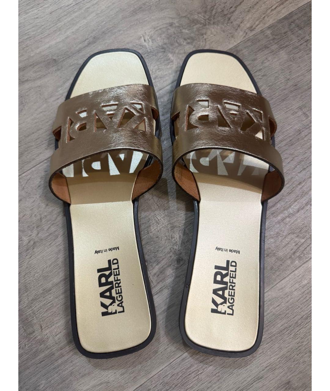 KARL LAGERFELD Золотые кожаные шлепанцы, фото 4
