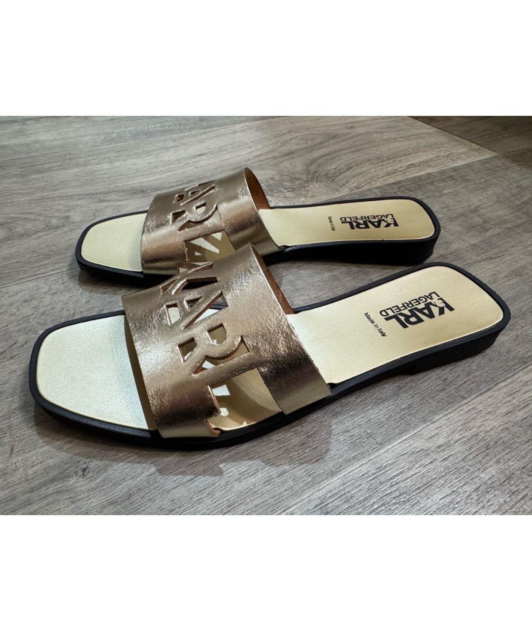 KARL LAGERFELD Золотые кожаные шлепанцы, фото 9