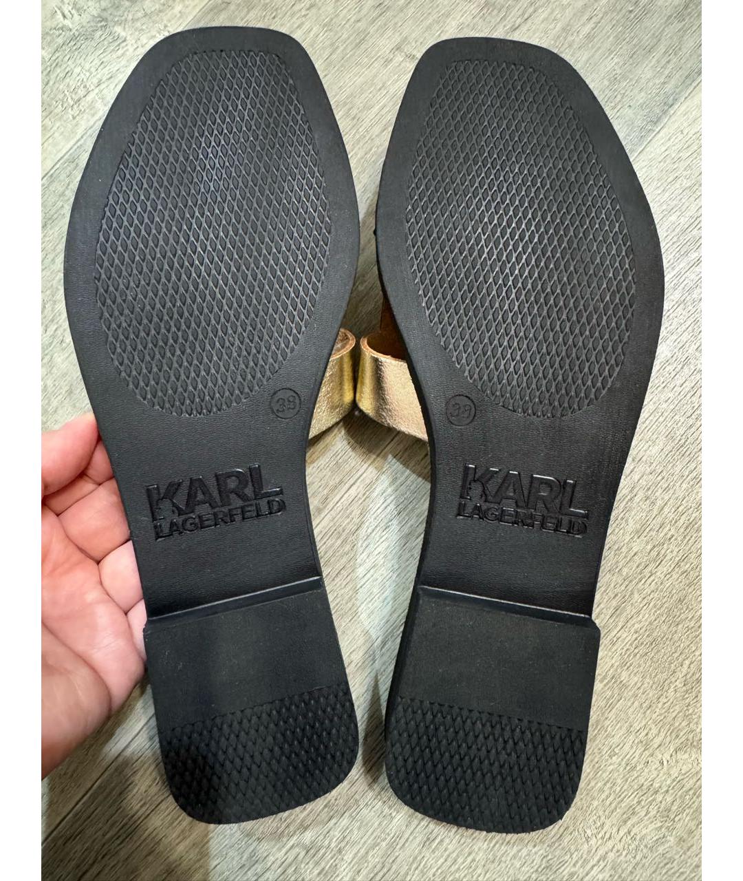 KARL LAGERFELD Золотые кожаные шлепанцы, фото 8