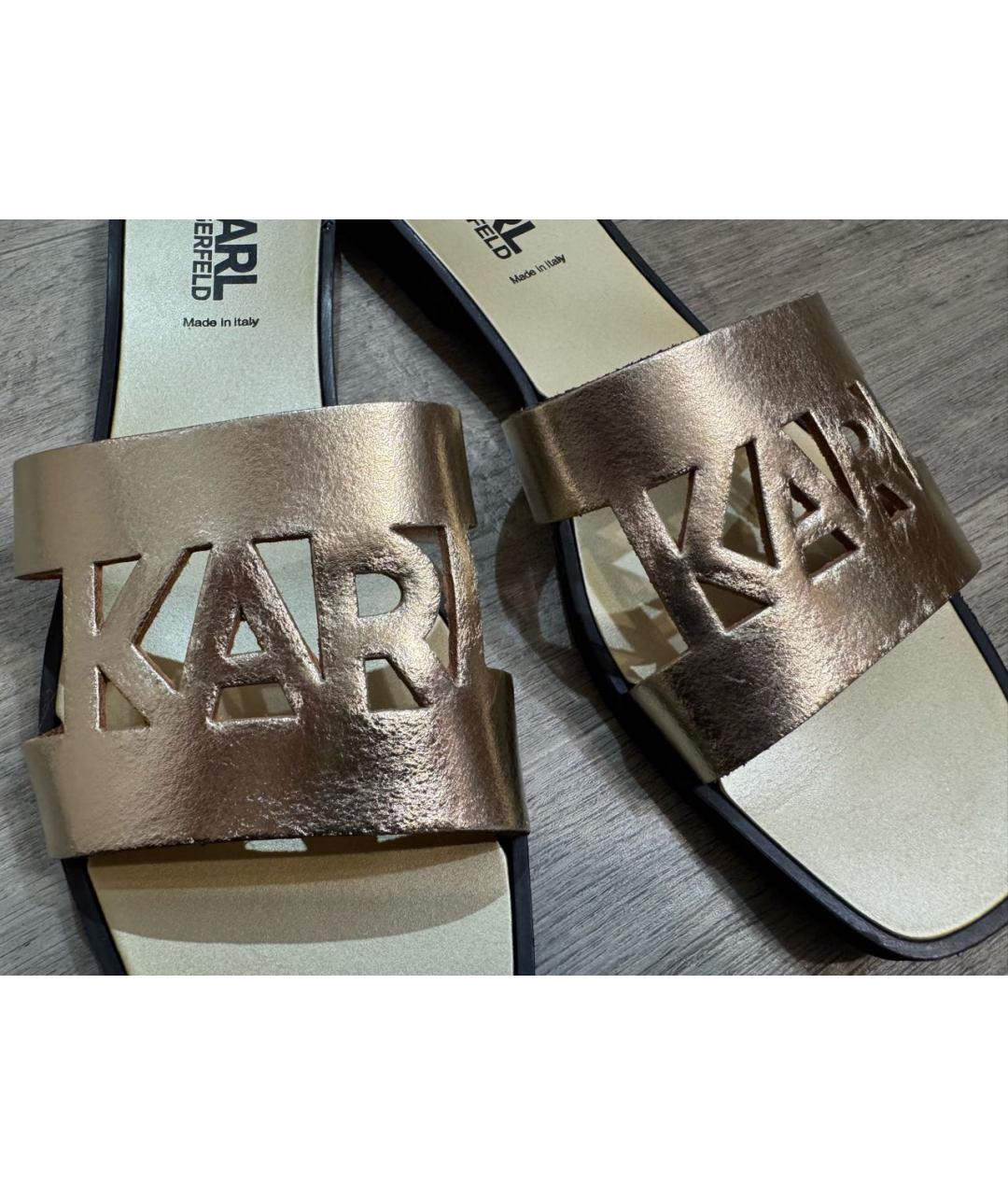 KARL LAGERFELD Золотые кожаные шлепанцы, фото 6