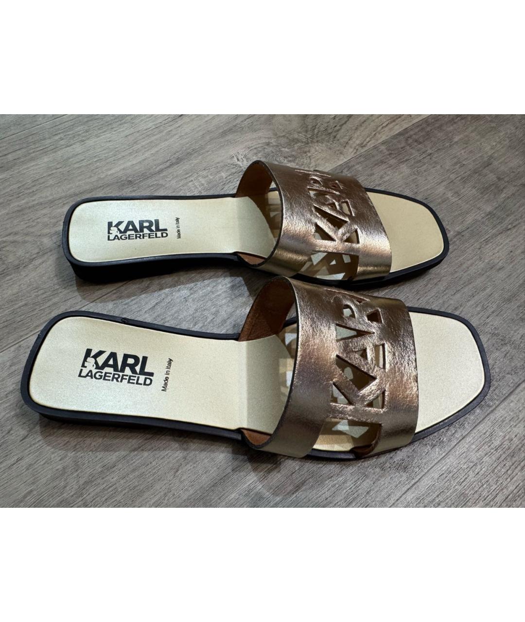 KARL LAGERFELD Золотые кожаные шлепанцы, фото 2