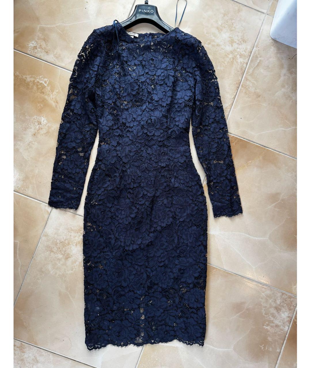 PINKO Темно-синее полиамидовое вечернее платье, фото 8