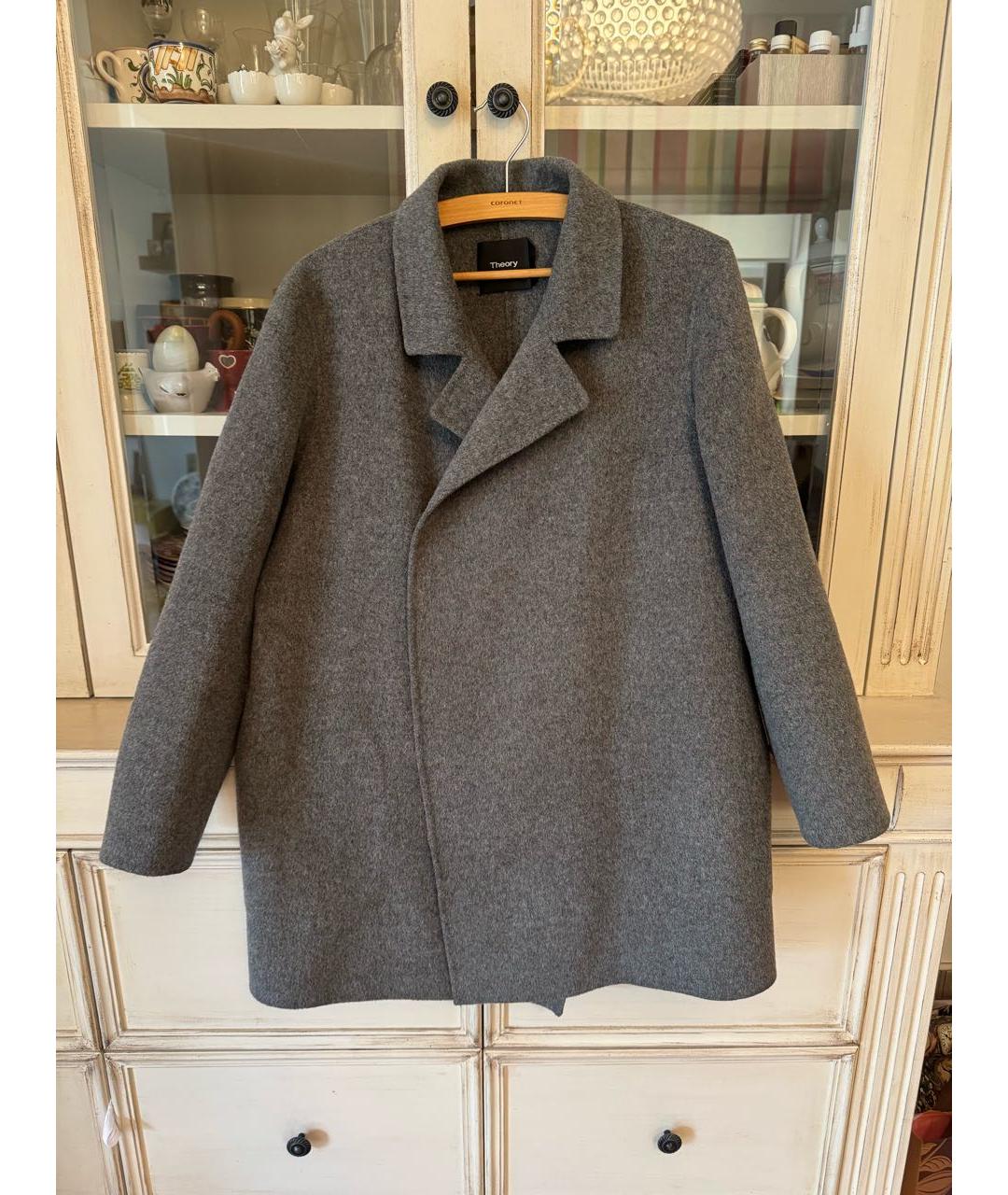 THEORY Серое шерстяное пальто, фото 7