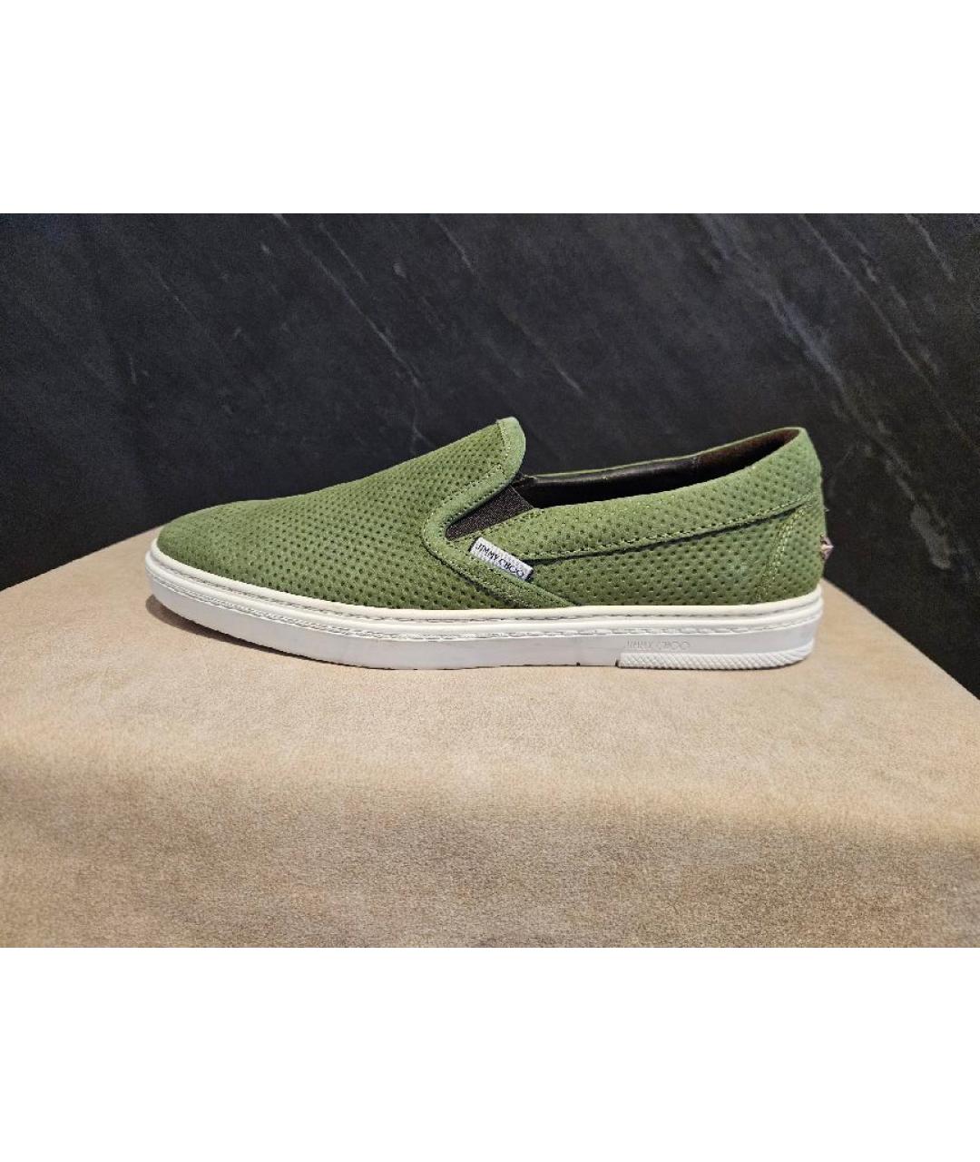 JIMMY CHOO Зеленые замшевые низкие кроссовки / кеды, фото 5