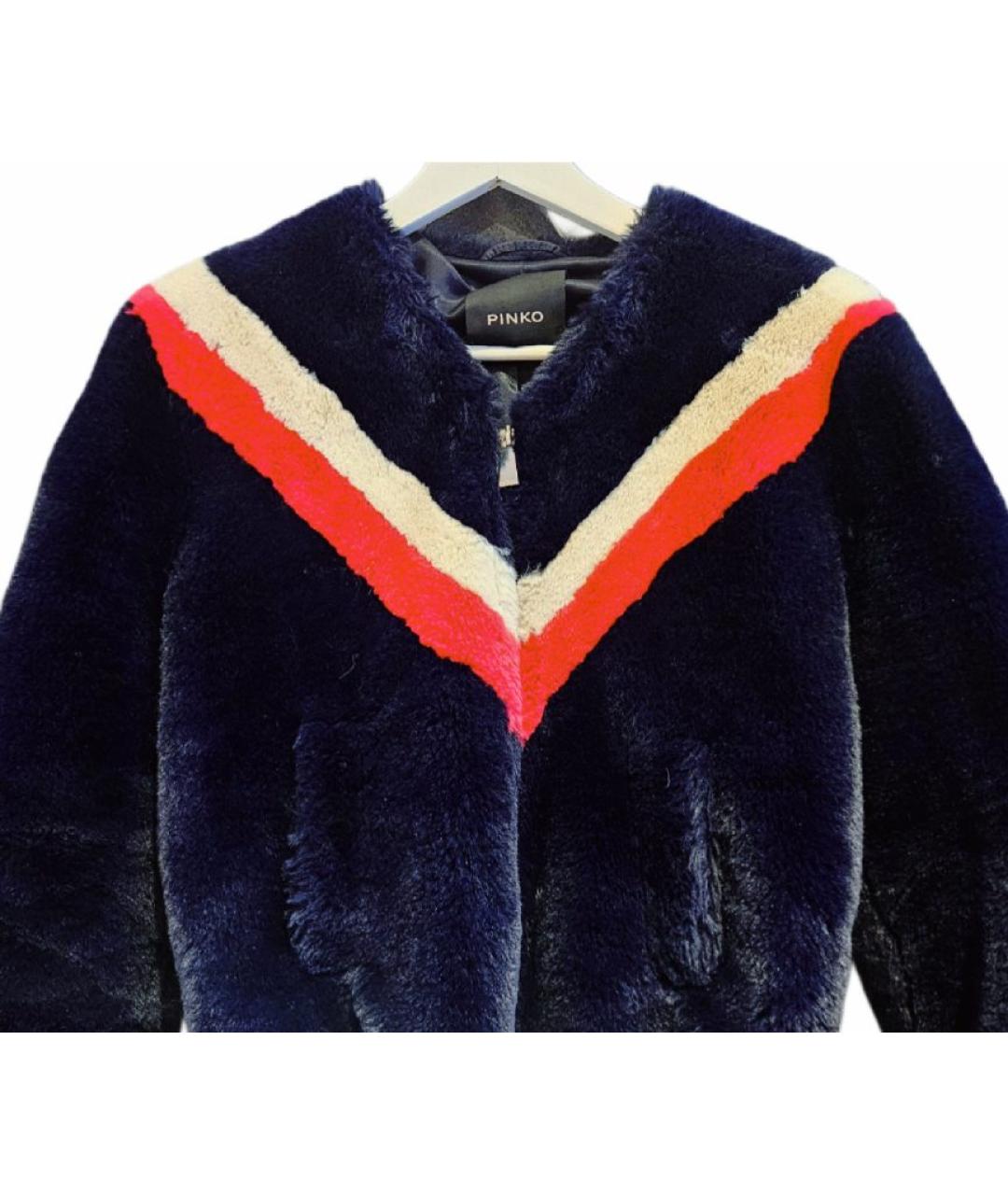 PINKO Темно-синяя меховая шуба, фото 4