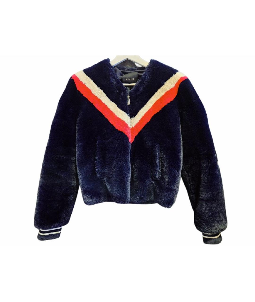 PINKO Темно-синяя меховая шуба, фото 5