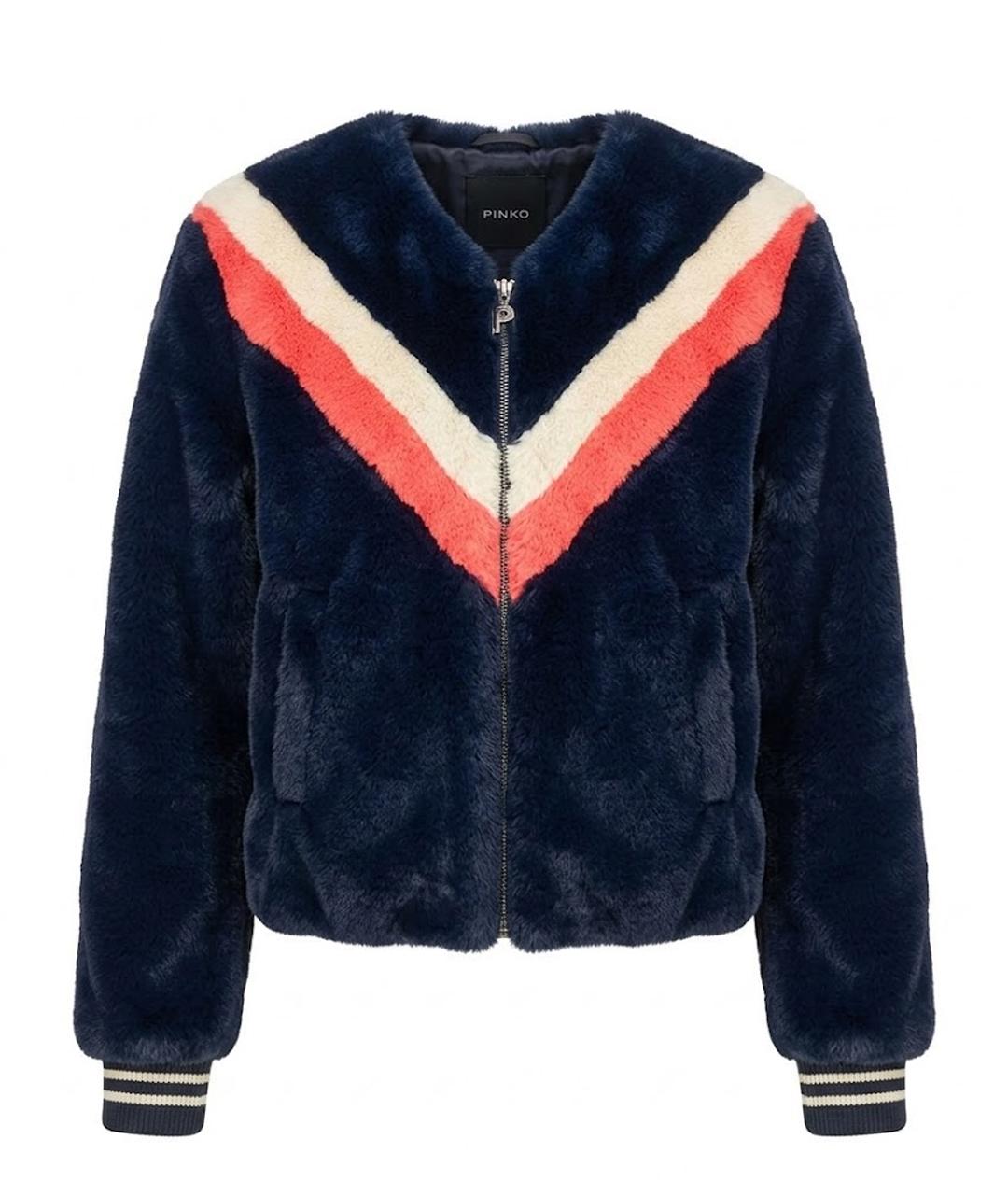 PINKO Темно-синяя меховая шуба, фото 1