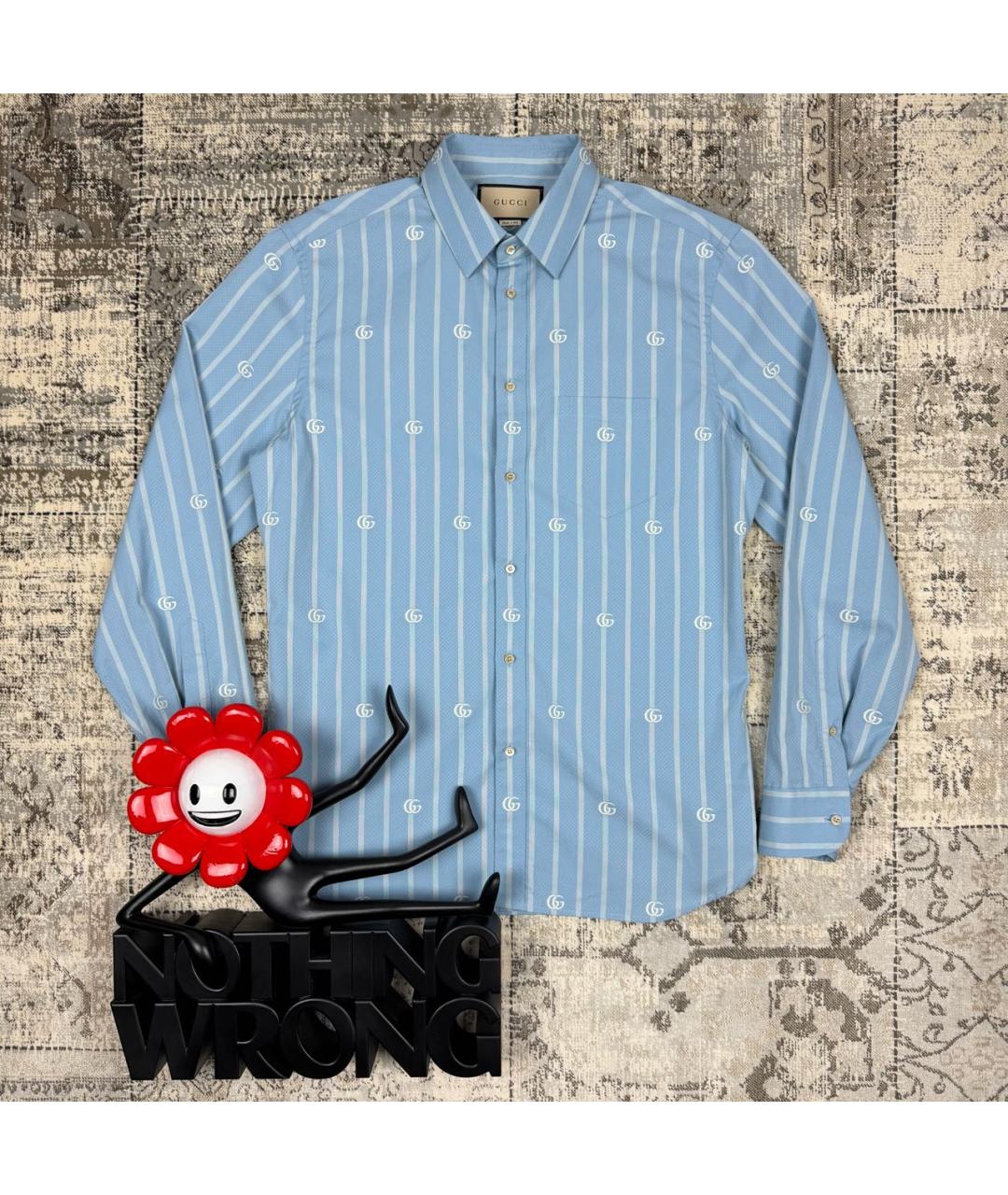 GUCCI Голубая хлопковая кэжуал рубашка, фото 6