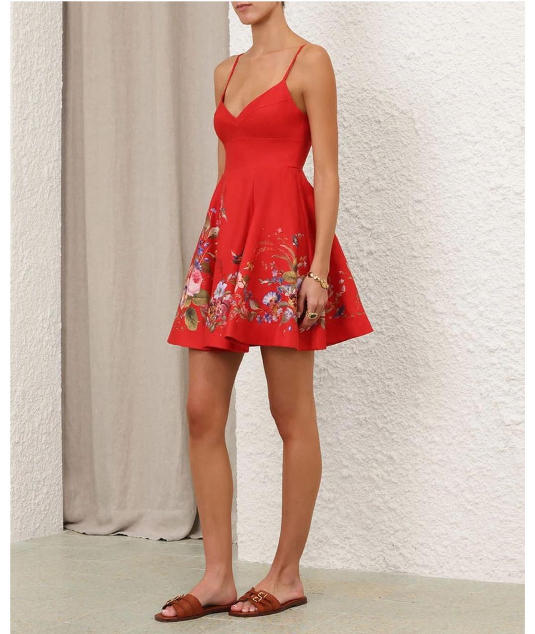 ZIMMERMANN Красное льняное коктейльное платье, фото 6