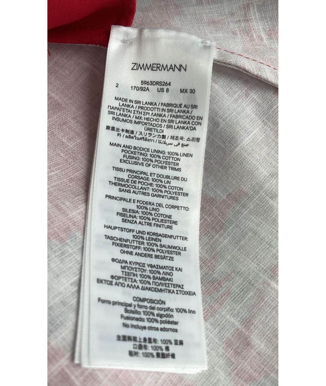 ZIMMERMANN Красное льняное коктейльное платье, фото 5