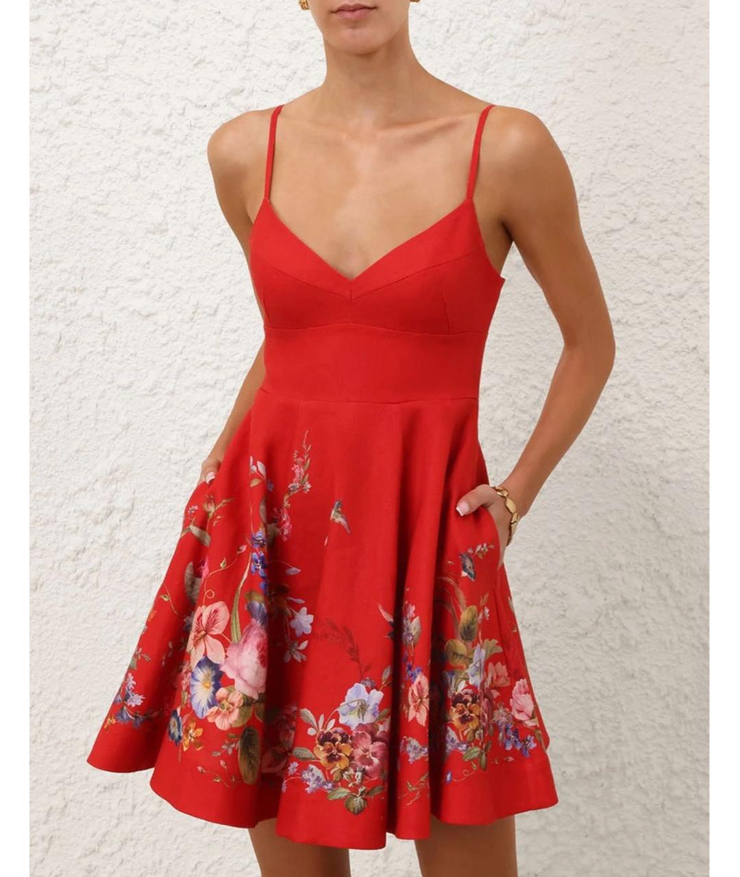 ZIMMERMANN Красное льняное коктейльное платье, фото 4