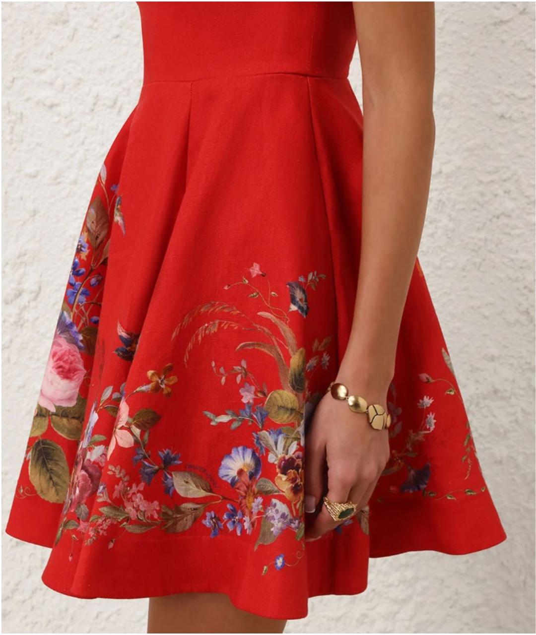 ZIMMERMANN Красное льняное коктейльное платье, фото 3